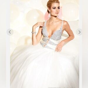 Elegant Silver and White Evening Gown
